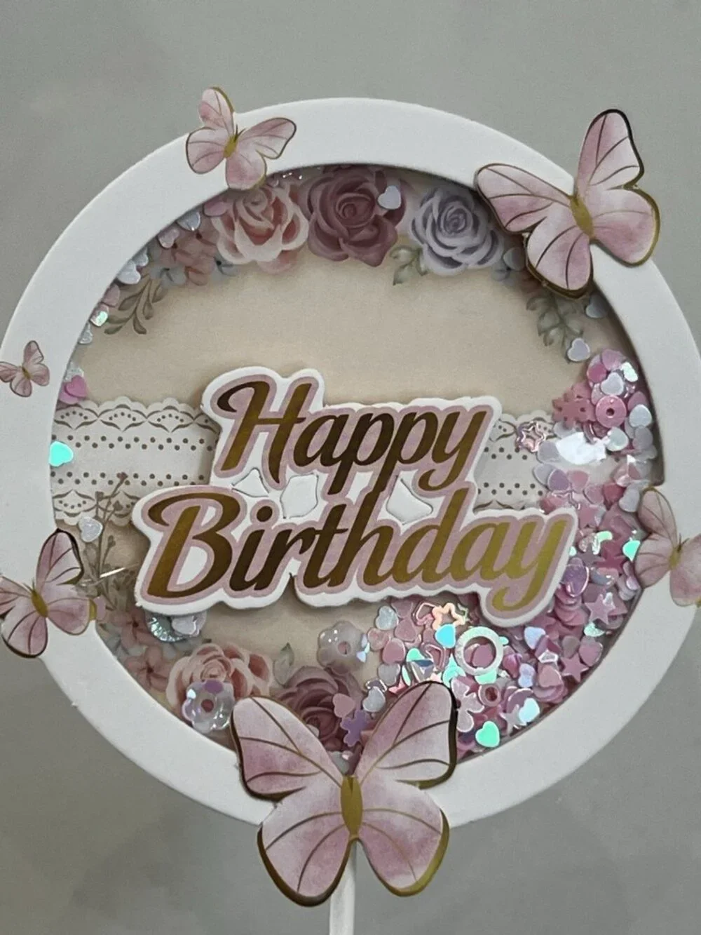Butterfly Sequin Cake Topper Round NEW Confetti Birthday Decoration Party Pretty